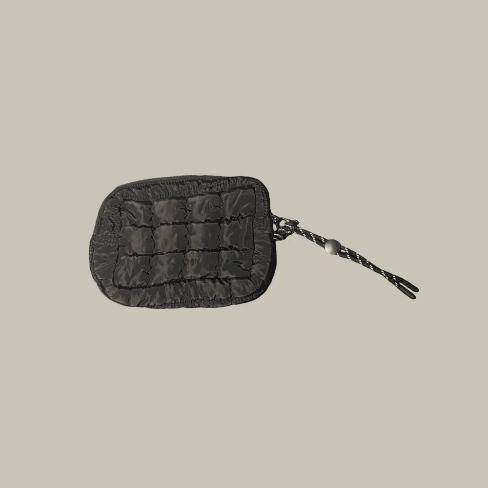 Free People FP Movement Quilted Mini Case Puffer Pouch Black Nylon Wristlet NWOT